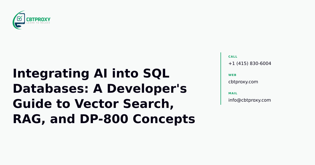 Integrating AI into SQL Databases: A Developer's Guide to Vector Search, RAG, and DP-800 Concepts — CBTProxy blog banner